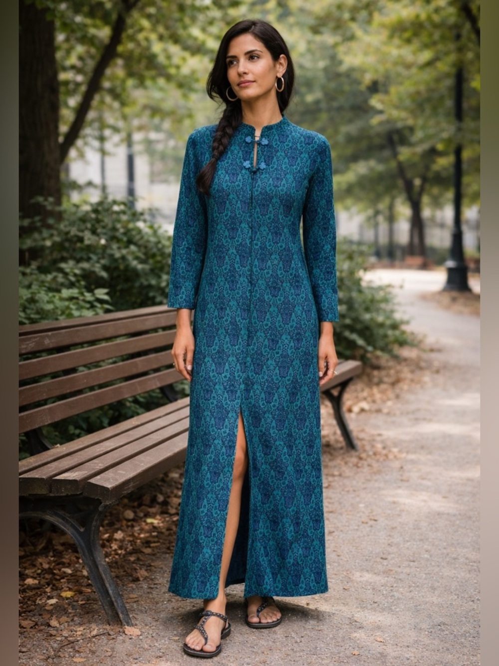 Vintage Paisley Maxi Dress Blue and Green